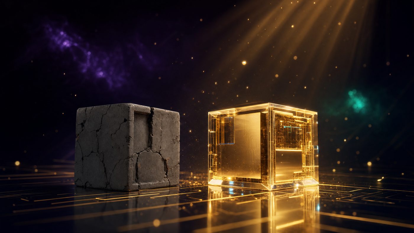 Vergleich: billiger Baukasten-Block gegen edlen goldenen Website-Block